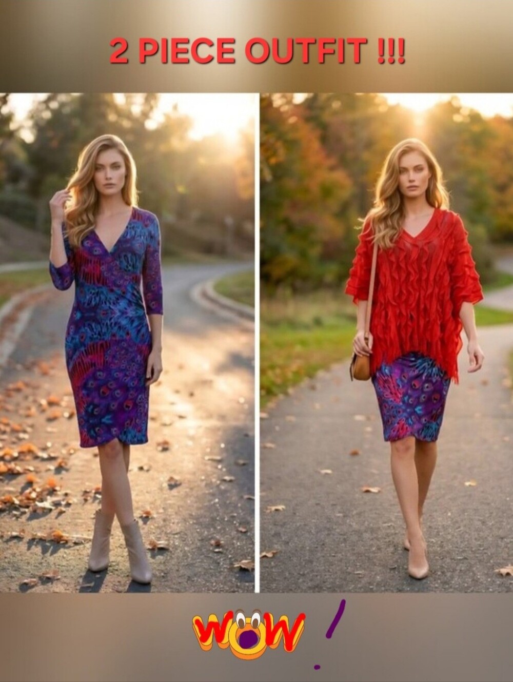 🪸 💜 OUTFIT Emma & Michelle Peacock Coral Purple Wrap Dress W Cover Top M/L